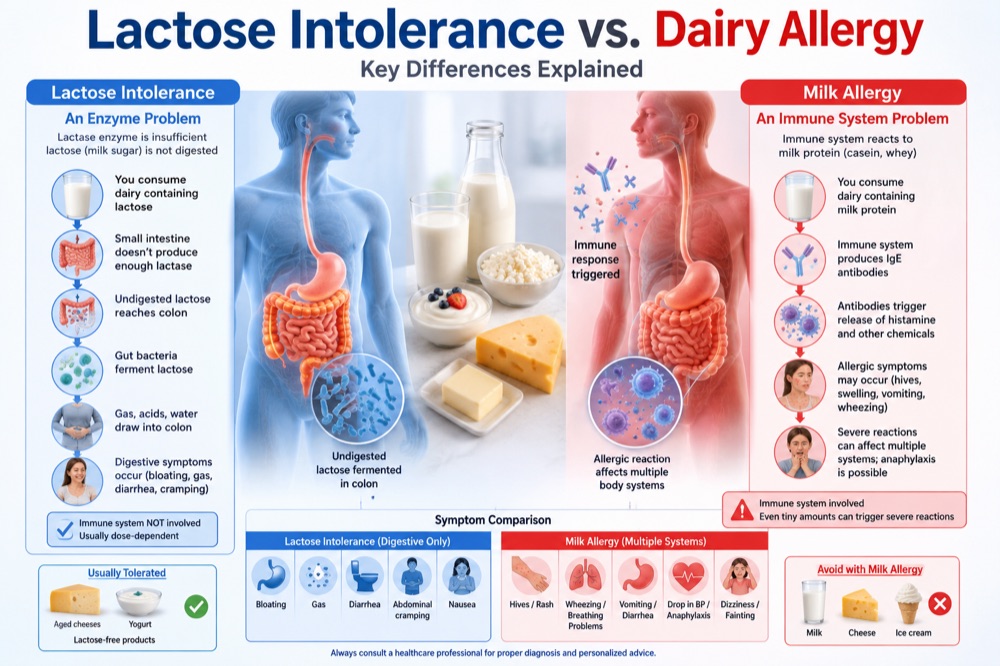 Lactose Intolerance vs. Dairy Allergy